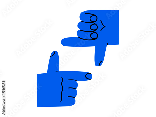 Hand drawn cute cartoon illustration of human hand frame sign. Make a picture arm gesture. Flat vector photography symbol doodle. Creative vision. Imagination or inspiration sticker. Isolated.