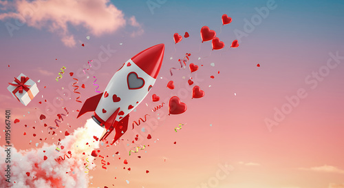 Valentine's Day Rocket Launch: Love Takes Off with Heart Balloons and Gift