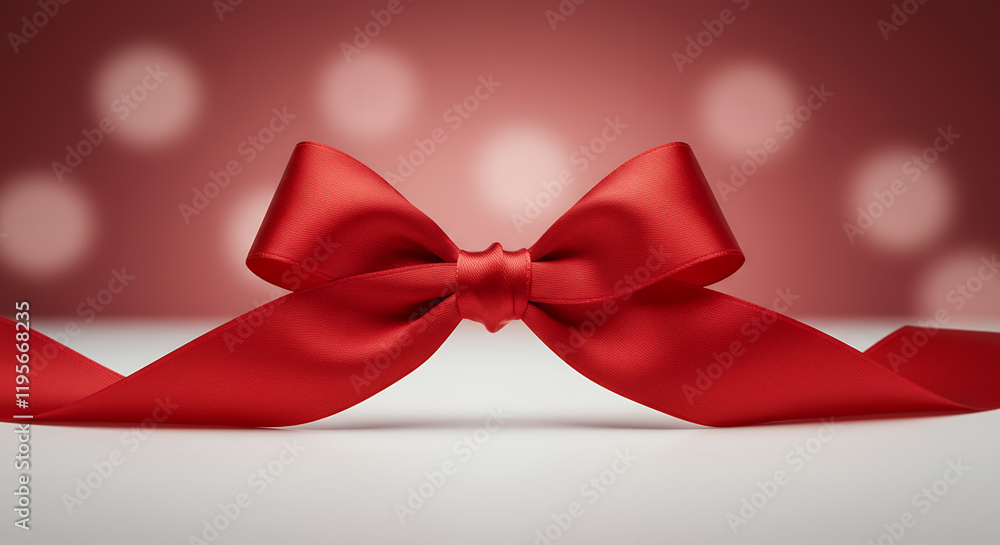 Elegant Red Satin Ribbon Bow on Blurred Background Elegant Red Satin Ribbon Bow on Blurred Background