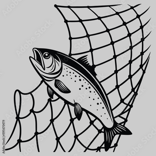 fish trapped silhouette vector design art and illustration