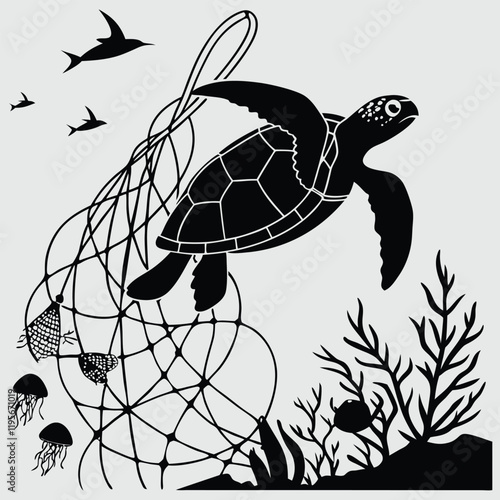 turtle tangled in ghost nets