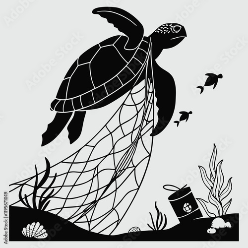 turtle tangled in ghost nets