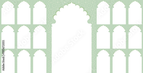 Set of windows Beautiful Arch small and Big Design with geometric Indian Rajasthani fort & Culture. Wedding Backdrop and other uses. Abstract Indian floral rug design, Persian carpet, tribal texture.