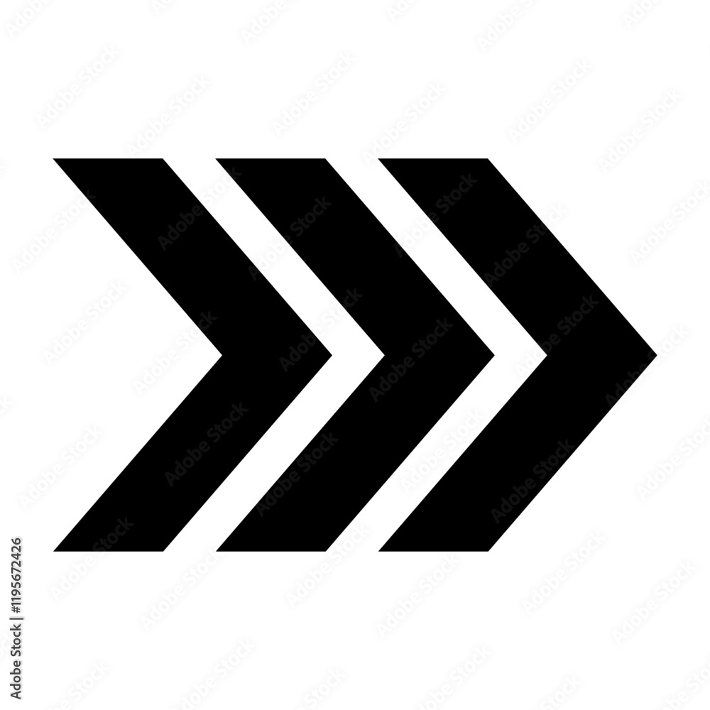 Three black arrows, direction right Three black arrows, direction right