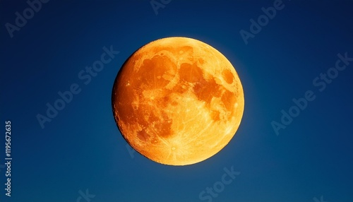 yellow orange full moon on clear blue sky background
