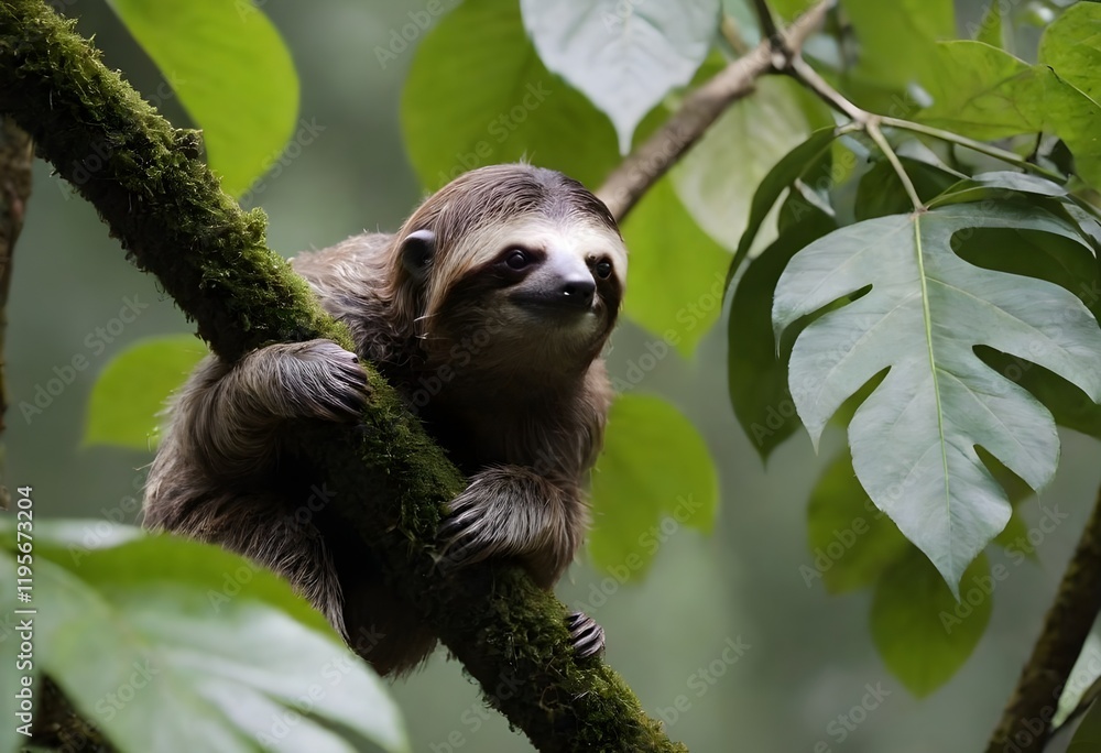 Fototapeta premium Protecting the Gentle Sloth: A Glimpse into Its World
