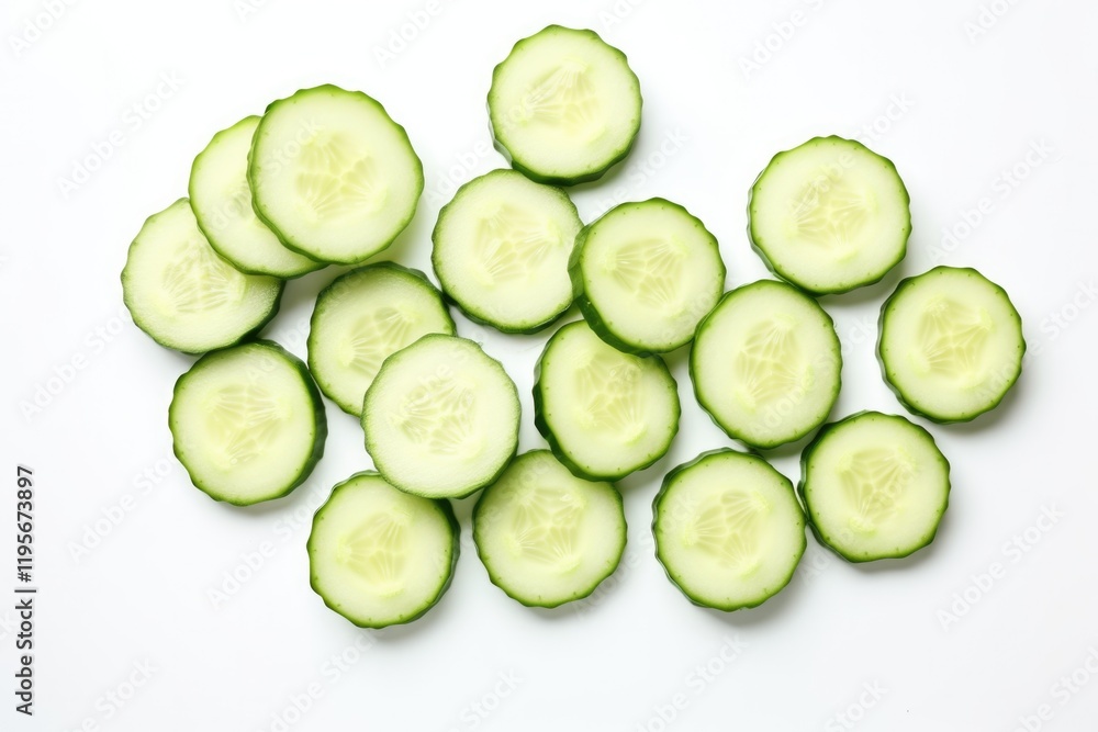 Sliced Cucumber Isolated on White Background. Top View of Freshly Chopped Cucumber Heap with Pieces and Slices Sliced Cucumber Isolated on White Background. Top View of Freshly Chopped Cucumber Heap with Pieces and Slices