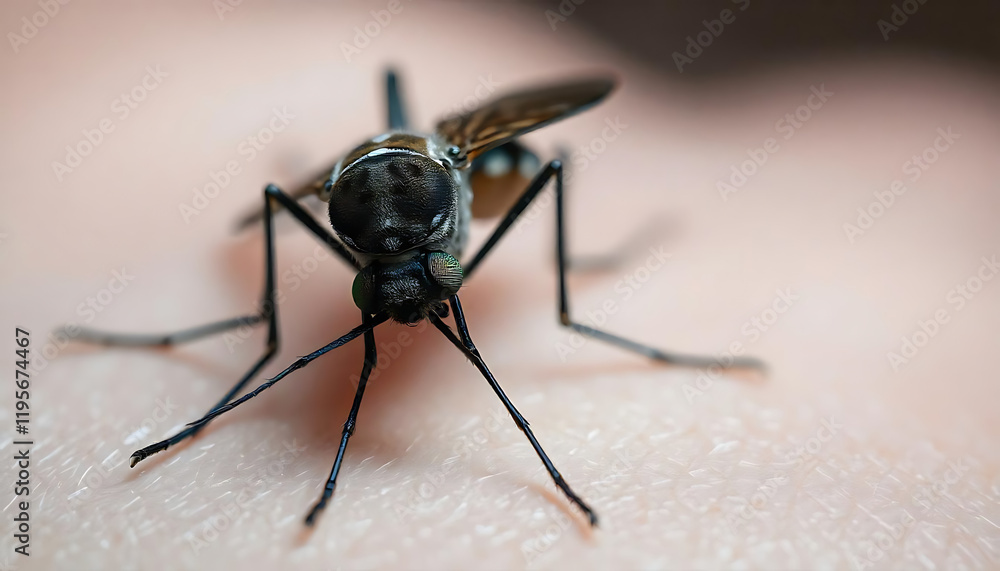 a mosquito on human skin, Biting mosquito, a mosquito resting on human skin, macro shot showcases the mosquito s compound eyes proboscis, created with generative ai a mosquito on human skin, Biting mosquito, a mosquito resting on human skin, macro shot showcases the mosquito s compound eyes proboscis, created with generative ai
