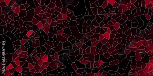 Abstract Red & Black background with triangles. Colorful geometric wattled mosaic pattern wallpaper. Voronoi diagram background. Geometric Retro tiles pattern. Quartz Crystal & Broken Stained-Glass