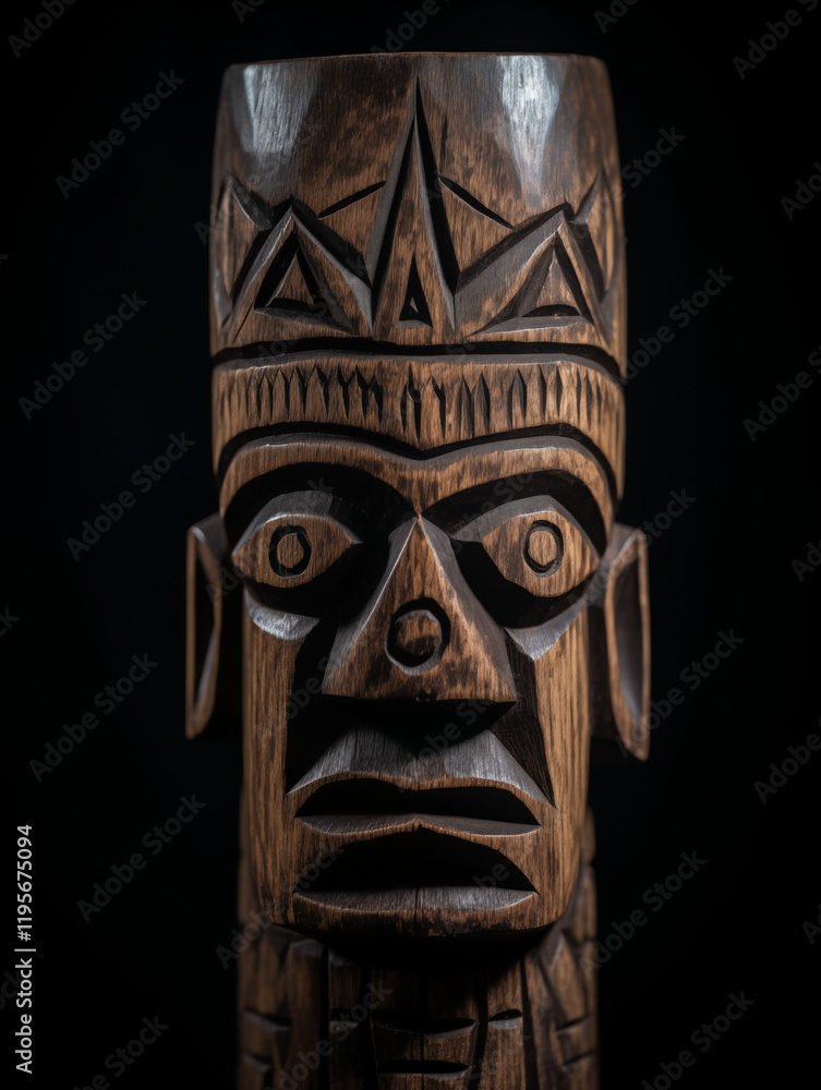 Rustic Hand-Carved Wooden Tribal Mask with Bold Geometric Details Rustic Hand-Carved Wooden Tribal Mask with Bold Geometric Details
