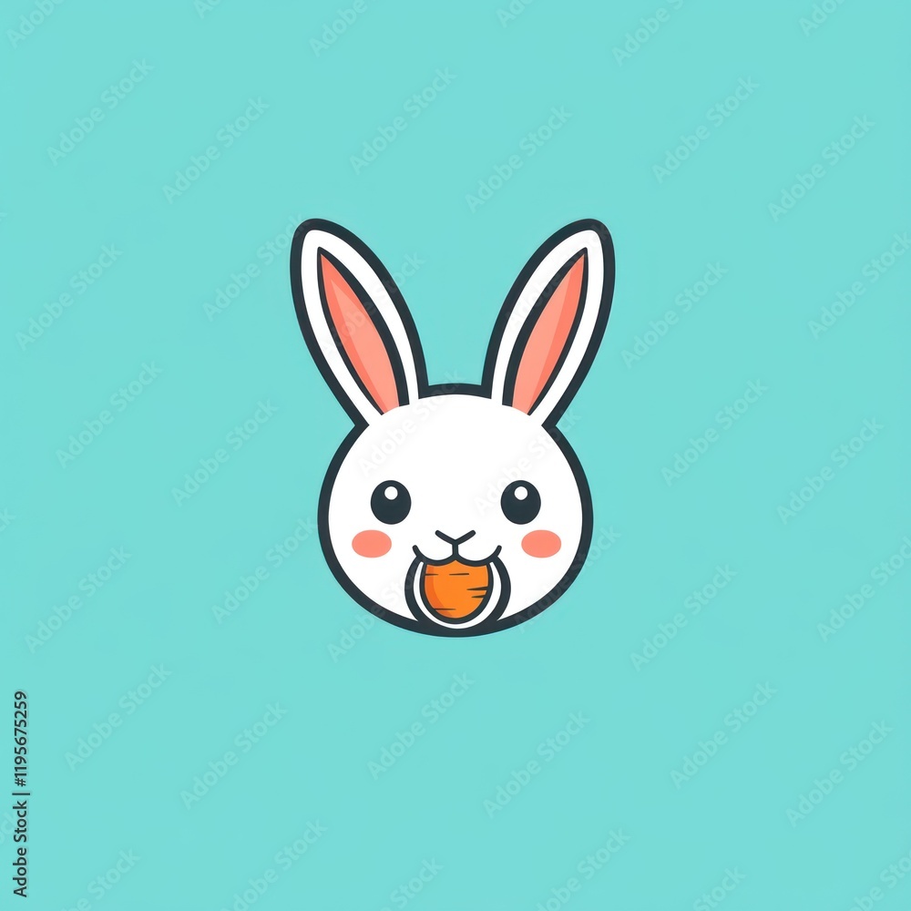 Cute cartoon rabbit eating carrot on teal background Cute cartoon rabbit eating carrot on teal background
