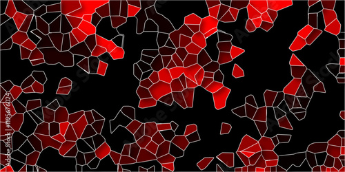 Abstract Red & Black background with triangles. Colorful geometric wattled mosaic pattern wallpaper. Voronoi diagram background. Geometric Retro tiles pattern. Quartz Crystal & Broken Stained-Glass