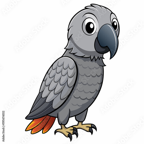 cartoon african grey   parrot on white