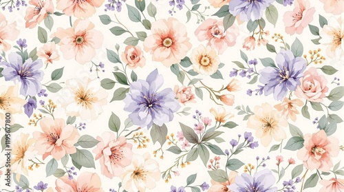 Pastel Watercolor Floral Pattern with Delicate Blossoms