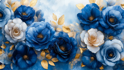 Blumen Rose Blau Floral Aquarell