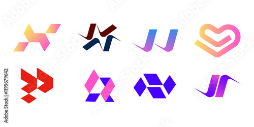 logo design. tech logo, gradient, icon, symbol, letter logo, n logo, r logo, heart logo,