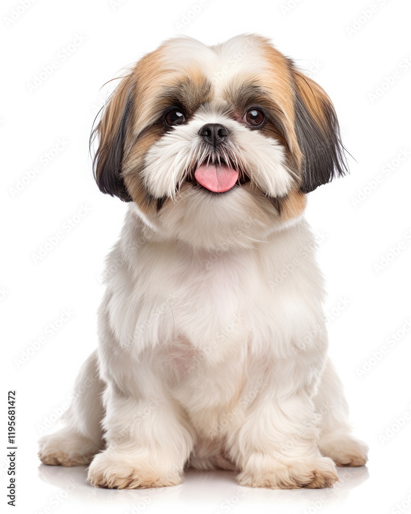 Adorable 2-Year-Old Shih Tzu Sitting and Panting as a Loyal Pet, Isolated on a White Background Adorable 2-Year-Old Shih Tzu Sitting and Panting as a Loyal Pet, Isolated on a White Background