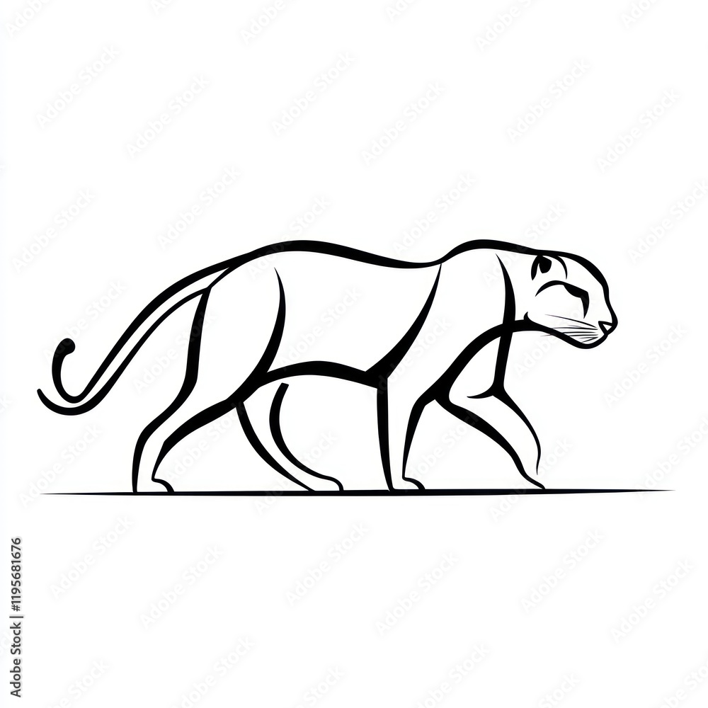 Fototapeta premium Abstract black and white stylized panther walking on plain background