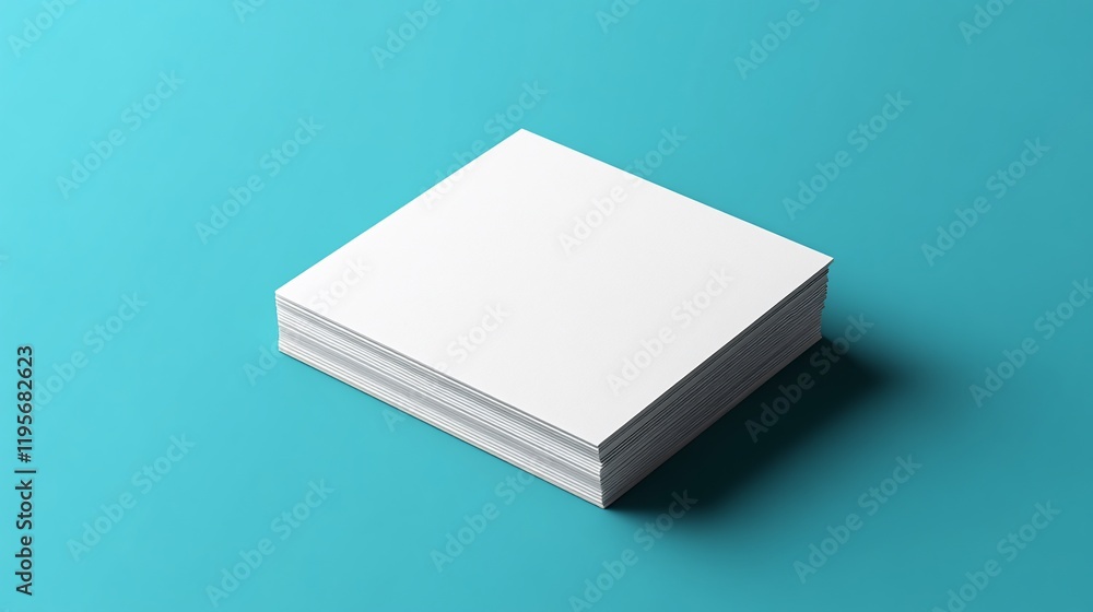 Stack of blank white papers on teal surface Stack of blank white papers on teal surface