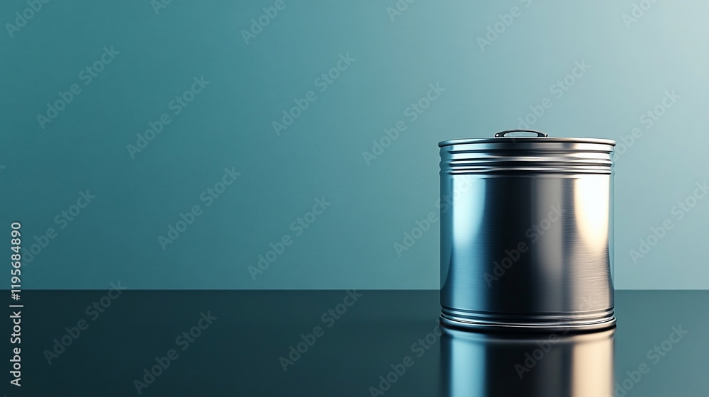 Steel can, studio, teal background, reflection, packaging Steel can, studio, teal background, reflection, packaging