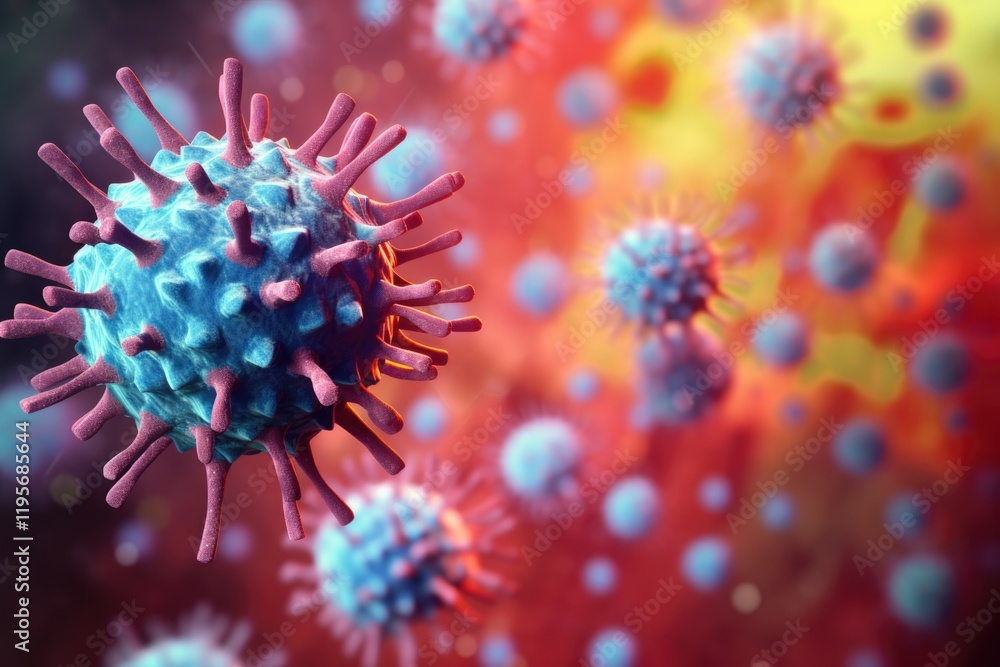 Fototapeta premium Herpes Virus EBV - Microbiological 3D Render of Infectious Human Disease - Medicine and Microbiology Concept on Colorful Background