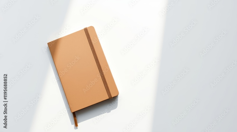 Brown notebook on white surface with natural light Brown notebook on white surface with natural light