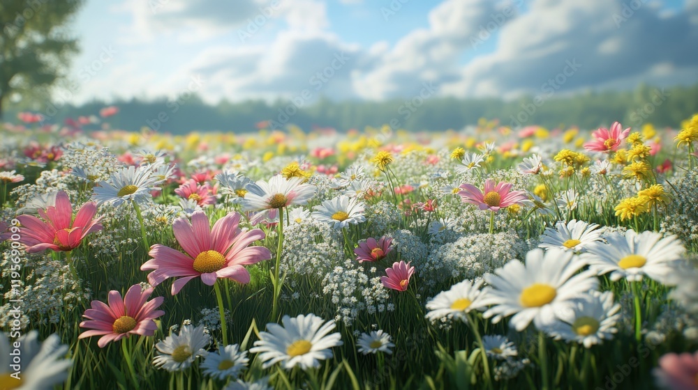 Vibrant wildflower meadow under a clear blue sky Vibrant wildflower meadow under a clear blue sky