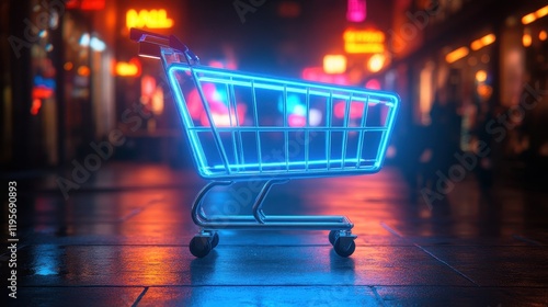 Wallpaper Mural Neon shopping cart in urban night scene with vibrant city lights Torontodigital.ca