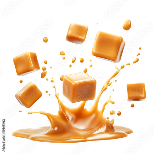 Delicious Caramel Candies Splashing Sweet Golden Brown Treat Art Food Milk Rich Candy Sugar Cream   