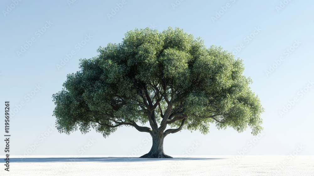 Fototapeta premium Majestic lone tree in sunlit landscape with clear blue sky