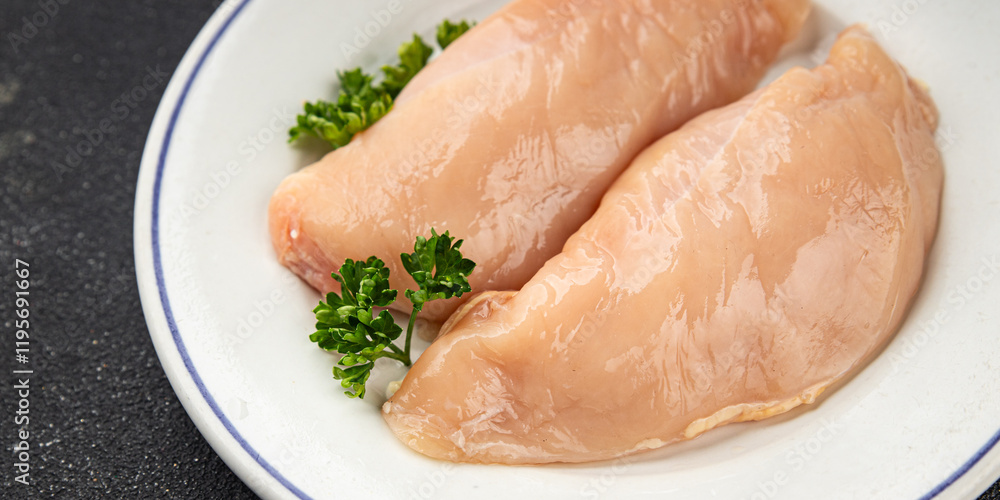 Raw chicken breast meat of the bird fresh tasty food dish gourmet food background on the table rustic food top view copy space keto and paleo diet Raw chicken breast meat of the bird fresh tasty food dish gourmet food background on the table rustic food top view copy space keto and paleo diet