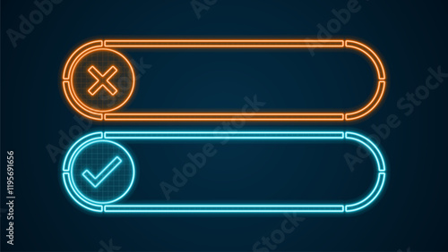 True or false text box, empty frames layout, bright neon visuals.