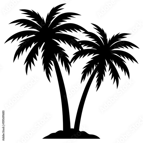 Two Silhouetted Palm Trees Against a White Background