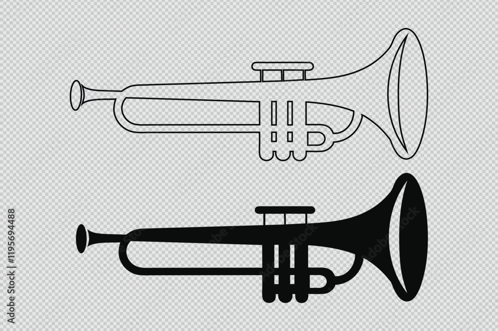 Obraz premium trombone-Posaune instrument vector set with silhouettes and line art. Perfect for music-themed designs and vector illustration projects