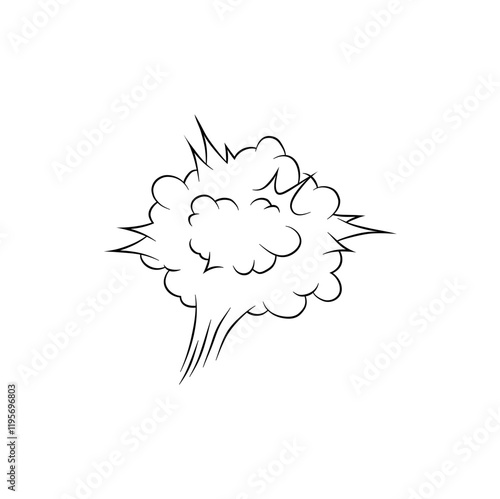 Comic explosion line icon. Cartoon comic burst, bomb explosion, steam cloud, energy explosions, speed bang power.