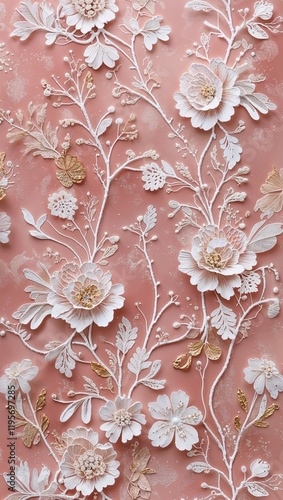 Soft Blush Pink Background with Intricate Floral Patterns and Delicate Details - Aesthetic Wallpaper for Mobile Ethereal Soft Pastel Gradient Blending Gen