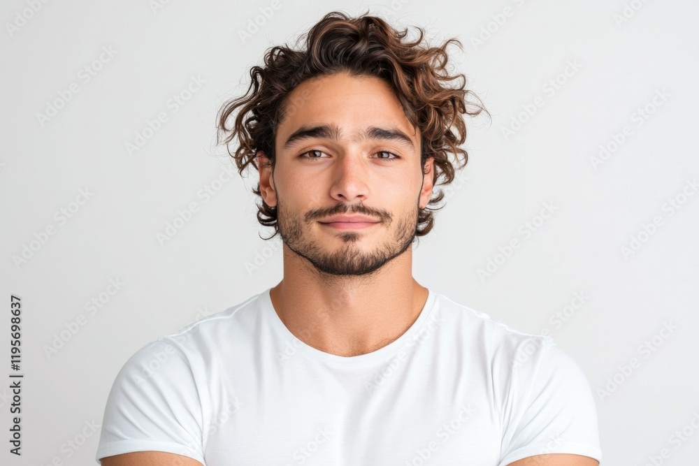 Man with a beard and a mustache is smiling for the camera Man with a beard and a mustache is smiling for the camera