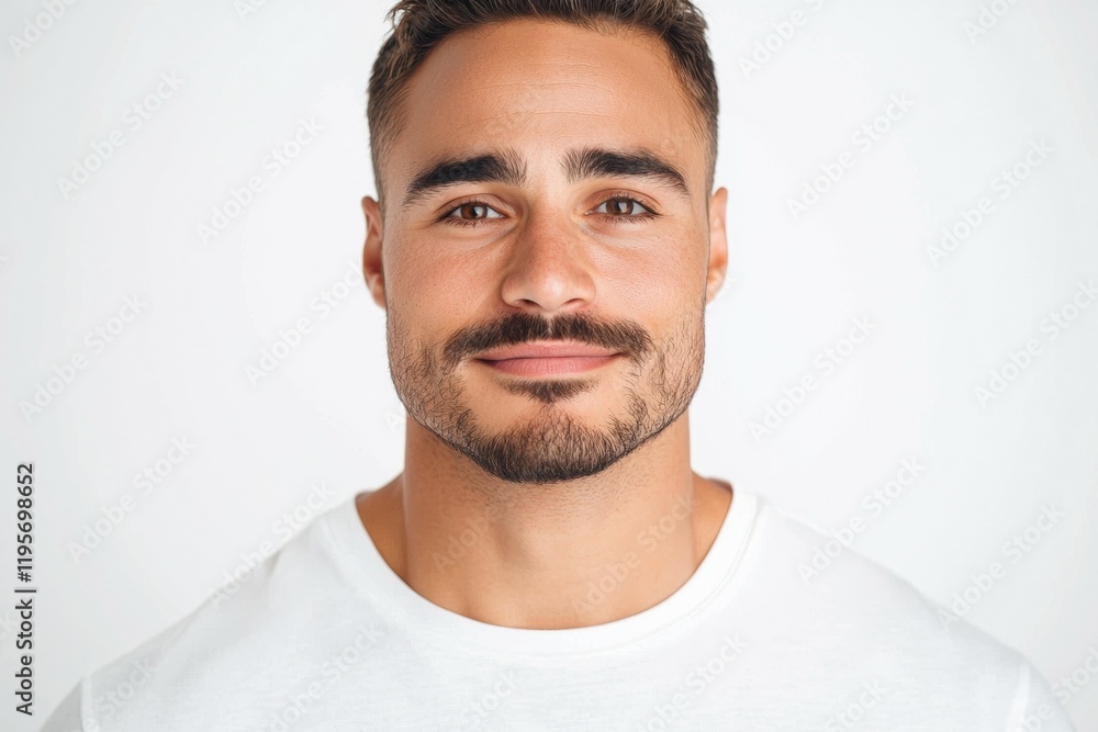 Man with a beard and mustache is smiling at the camera Man with a beard and mustache is smiling at the camera