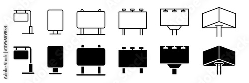 Billboard icon set. Advertising marketing symbols. Billboard, signboard outline icons. Vector