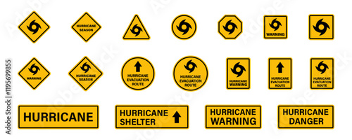 Hurricane roadsign warning. Tornado weather hurricane roadsign. Vector illustration