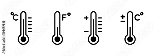 Thermometer icon. Temperature, thermometer icon set. Weather, thermometer outline symbol collection. Vector