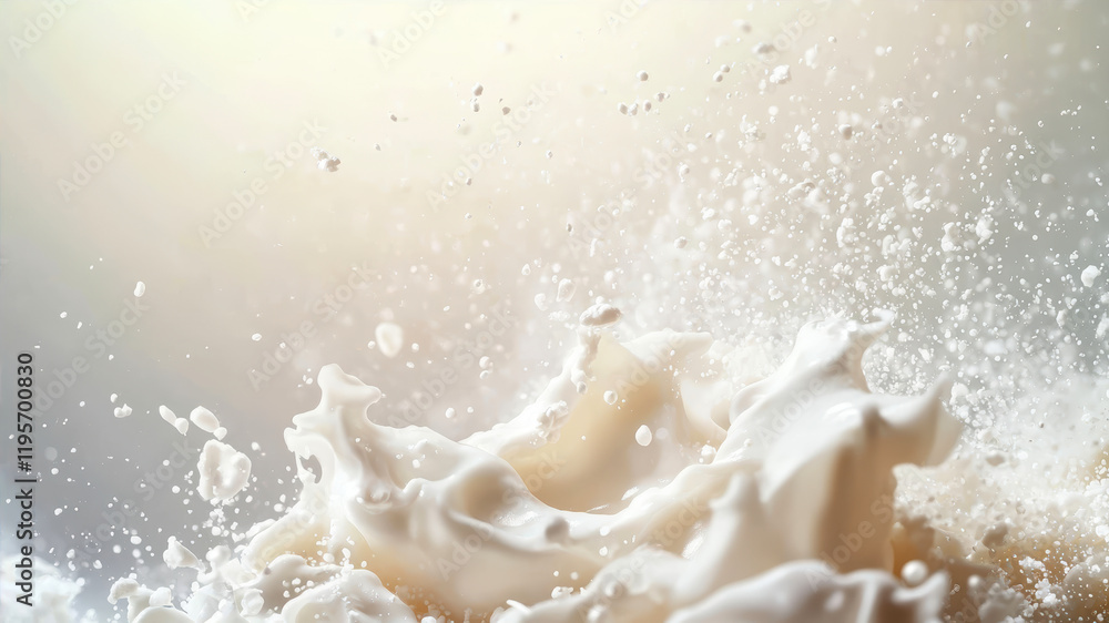 Fototapeta premium Abstract Background Featuring Dynamic White Foam Swirling and Splashing on a Gentle Gradient Surface