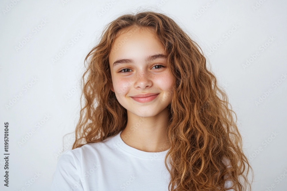 Girl with long brown hair is smiling at the camera Girl with long brown hair is smiling at the camera