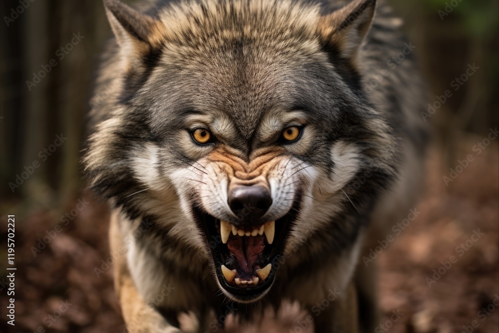 Obraz premium Snarling Wolf - Fierce Predator of Mammals in the Wild