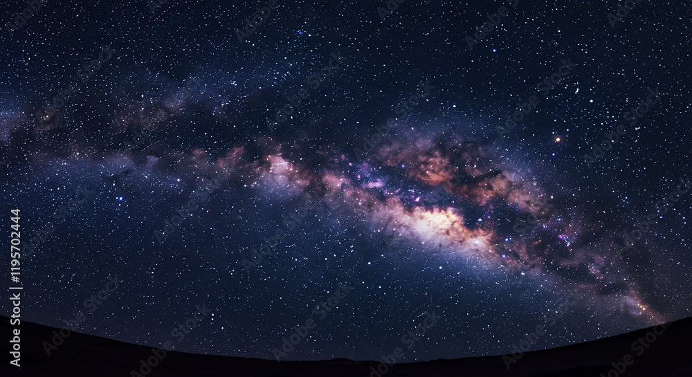 Obraz premium Majestic Milky Way Galaxy Arching Over Dark Landscape at Night