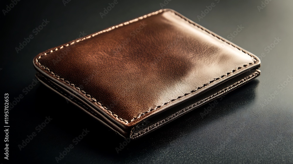 A luxurious leather wallet with a minimalist design placed on a black background with light emphasizing its texture A luxurious leather wallet with a minimalist design placed on a black background with light emphasizing its texture