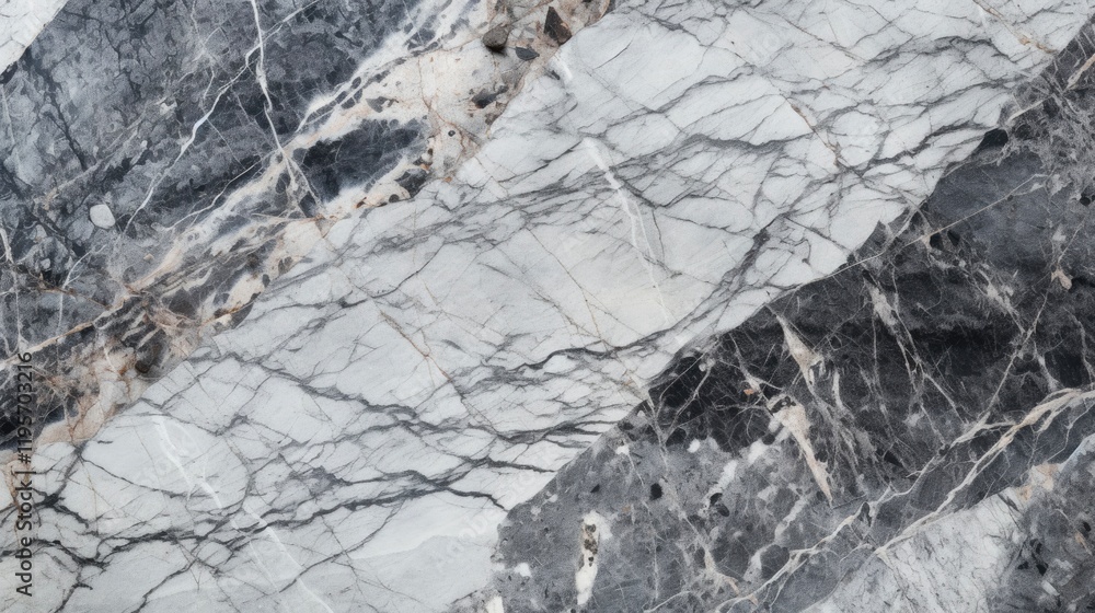 Naklejka premium Top View Granite Stone Texture: White Marble Table or Wall Background with Black Rock Pattern