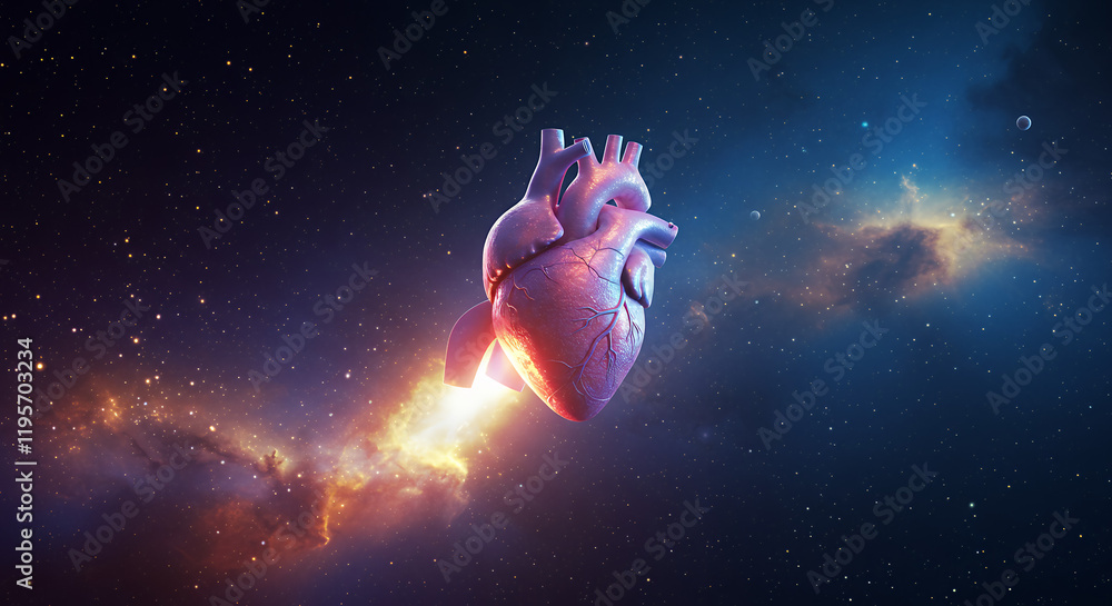 Cosmic Heart: A Stunning 3D Render of a Human Heart in Space Cosmic Heart: A Stunning 3D Render of a Human Heart in Space