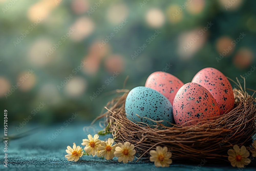 Obraz premium Colorful painted easter eggs in basket