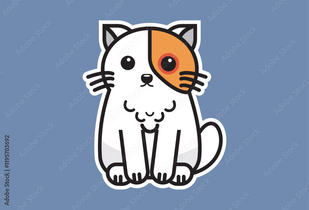 Fototapeta premium Cute, adorable and unique Cartoon Cat, standing on a light blue background, ready to add a touch of cuteness to your design.